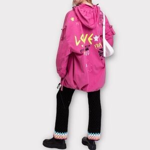 Frankie Morello Graffiti Pink Parka Coat Rosa